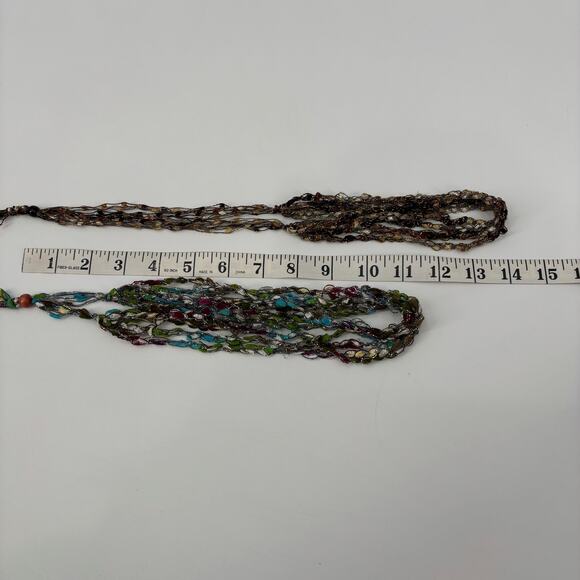 Pair of Colorful Boho Artistic Multi-Strand‎ Ribbon Yarn Necklaces – Set of 2 - Picture 10 of 10